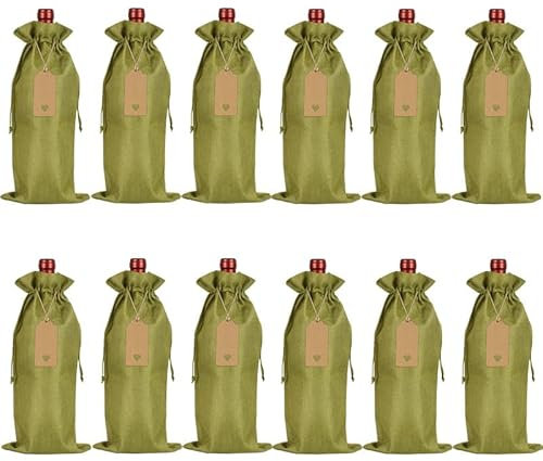 Nvzi 12 bolsas de regalo de vino con cordón, 13.78 x 5.9 pulgadas, reutilizables, bolsas para envolver botellas para cumpleaños, bodas, fiestas, cata a ciegas (verde)