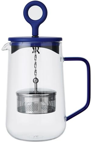 La Cafetière Gyro Spinfuser Teapot Blue Colour, 4 Cup Glass Loose and Herbal Tea Pot with Fine Mesh Stainless Steel Filter Strainer, Heat Resistant Borosilicate Glass, Spin and Plunge to Brew, 1.25L