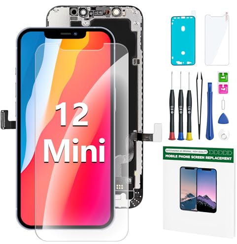 Hoonyer iPhone 12 Mini Screen Replacement Kit 5.4'' LCD Display 3D Touch Screen Digitizer Full Assembly Repair Kits Waterproof Frame Sticker+Screen Protector for A2176, A2398, A2400, A2399