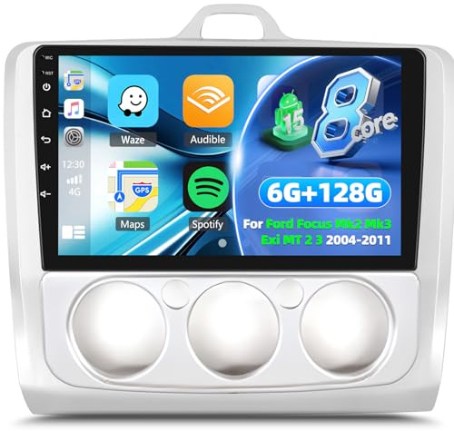 6G+128G 8-Core Android 15 Radio Coche Bluetooth para Ford Focus Mk2 Mk3 Exi MT 2 3 2004-2011,9 Pantalla con Wireless Carplay Android Auto Mirror Link WiFi GPS FM RDS EQ DSP+Cámara de Marcha Atrás