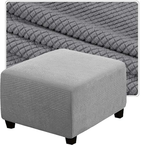 QOEUIUJ Hockerbezug Quadratisch 60x60 40x40 Ottoman-Bezüge 45x45 50x50 Sitzhocker Bezug 55x55 80x80 Stretch Schutz for Fußstütze Stretch, Jacquard mit elastischer Unterseite(Grau,55x55cm)