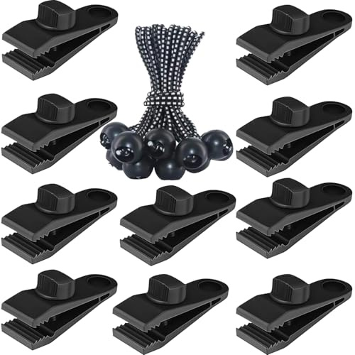 Pince Bâche Heavy Duty 20 pcs avec Sandow Élastique Crochet Tendeur Bâche Clip Bâche Piscine Attache Bâche Tarp Camping Fixation Toile Ombrage