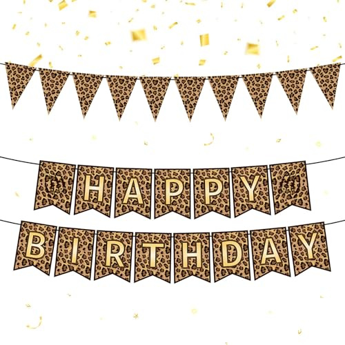 Gepard Print Geburtstagsparty Deko – Leopard Happy Birthday Banner für Mädchen & Frauen, Partydeko mit Tiermotiven für Jungle & Dschungel Mottoparty, Innen & Außen Banner