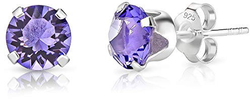 Orecchini Donna Argento 925 con Brillantino Tanzanite - Orecchini Viola a Lobo Rotondi Argento 925 - Brillanti e Colorati - Diametro 6 mm