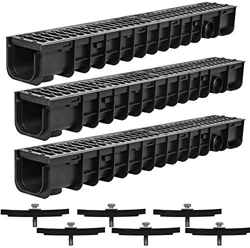 Melko Entwässerungsrinne Entwässerungskanal C250, 3 Meter, Gussrost - passend für DN75 und inkl. Adapter für DN110