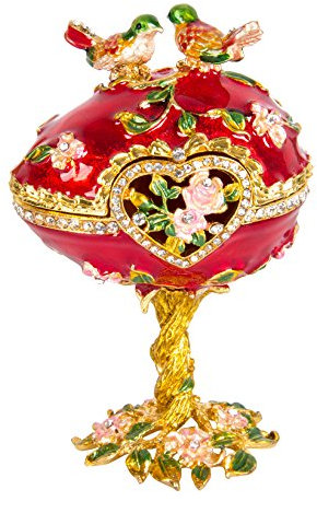 QIFU Vintage Hand Painted Easter Egg Style Jewelry Trinket Box Hinged, Unique Gift for Family