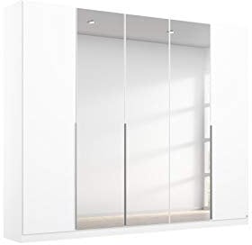 Rauch Möbel Alabama Schrank Kleiderschrank Drehtürenschrank Weiß mit Spiegel 5-türig inklusive Zubehörpaket Premium 3 Kleiderstangen, 9 Einlegeböden, 1 Schubkasteneinsatz BxHxT 226x229x54 cm