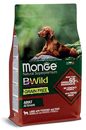 Monge Cane Crocchette Bwild Adult Agnello Patate e Piselli 12Kg Grain Free