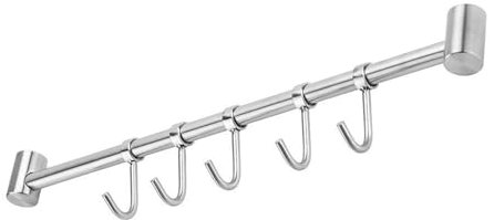 Intirilife Appendiabiti per la Cucina in Acciaio Inox con 5 Ganci mobili da forare - 35.8 x 3.4 x 2.2 cm - ringhiera Cucina Gancio Porta Utensili Cucina Asta Porta Bicchieri da Parete