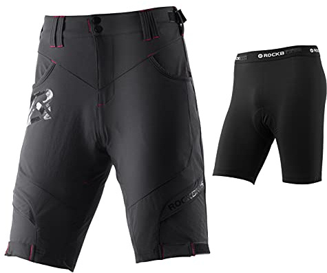 ROCKBROS Kurz Radlerhose Herren Fahrradhose mit Sitzpolster 4D Atmungsaktiv | Schnelltrocknend Radhose MTB Hose MTB Shorts Schwarz Hellbraun Grau M bis 4XL