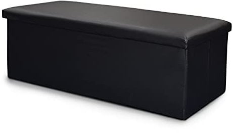 Home Republic Large Ottoman Storage Box Folding Seat, Storage Stool Faux Leather Toy Chest Practical Bench Blanket Box (Black, 76x38cms)