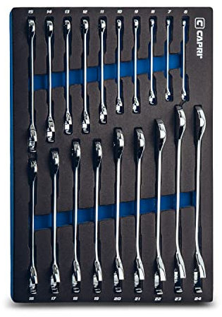 Capri Tools Angle Open End Wrench Set, 30° and 60° Angles, 6-24 mm Metric, 19-Piece with Mechanic's Tray