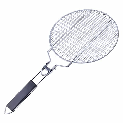 Holzsammlung Panier Grille pour Barbecue, Grille de Barbecue Portable avec Poignée Amovible en Bois, Accessoires de Barbecue Grille Panier pour Poisson Rôti, Crevettes, Légumes, 28 x 28 x 1.8 cm