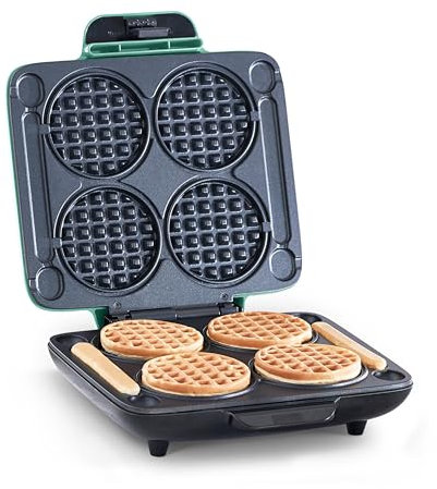 DASH Multi Mini waffle: cuatro mini waffles, perfecto para familias e individuos, superficies antiadherentes dobles de 4 pulgadas con liberación rápida y fácil limpieza, color aguamarina