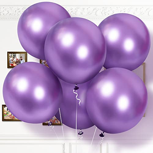 Bealif Palloncini metallici, 6 palloncini cromati da 45 cm di spessore e viola metallizzati, con elio lucido, per compleanni, baby shower, matrimoni, anniversari, festival, carnevale, feste (viola)