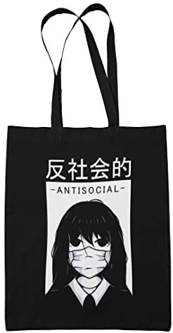 PlimPlom Anime Stoffbeutel Bedruckt Aus Baumwolle - Japan Antisocial - Manga Jutebeutel Lange Henkel - Anime Merch