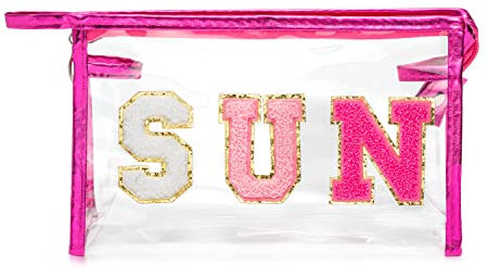 Kulturbeutel transparent von SUN Reise Kulturtasche durchsichtiger Y2K PVC Reißverschluss Wasserdicht Tragbare Kofferorganizer klarsicht Kosmetikbeutel für Handgepäck Damen(Rosa)