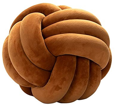 NatureMan Weiches Knotenballkissen, rundes Wurfkissen, Kinderzimmer-Dekoration, Plüschkissen, handgefertigtes rundes Plüschkissen, beruhigendes Stressabbau-Plüschtier, Durchmesser 28 cm (Karamell)