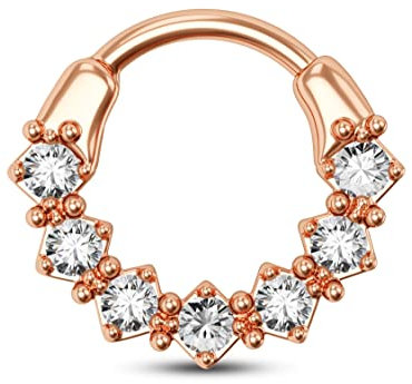 CM Crareesi Mania Septum Ring Nasenring 16 Gauge Septum Clicker Ring Creolen 316L Chirurgenstahl Septum Daith Piercing Schmuck Sieben klare CZ Diamanten Daith Piercing Nasenringe für Damen Herren