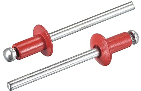 sourcing map Ciegos Remaches, 4mm x 6mm Aluminio Abierto Extremo Plano Redonda Cabeza Remache para Unión Metal Placa, Rojo 25uds