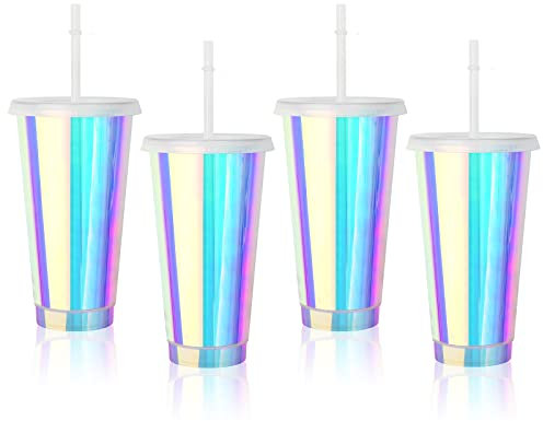 710ml Trinkbecher mit Strohhalm und Deckel Kunststoffbecher Wiederverwendbarer Kinder Trinkbecher Bruchsicher Eiskaffeebecher Acryl Reise Becher für Mädchen Frauen Party-Geschirr,Camping-Geschirr