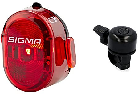 SIGMA SPORT Nugget II Fahrradbeleuchtung, Rot, One Size & Fischer Mini Fahrradglocke, schwarz, One Size