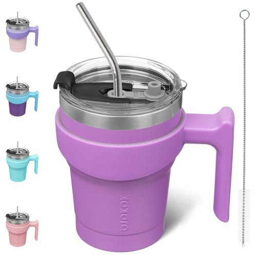 BJPKPK 300 ml Mini Tumbler with Lid, Straw & Handle, Insulated Steel Cup | Small, Spill Proof, Leak Proof, Thermal, Double Wall Vacuum, Sweatproof, Dishwasher Safe, BPA Free, Lavender