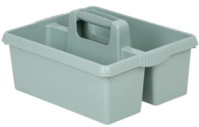 TENLITE Kitchen Tidy Organiser Multipurpose Cleaning Caddy Large Strong Cleaners Carry Tray Basket with Strong Plastic Carry Handle for Indoors or Outdoors (Silver Sage)
