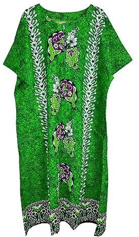 Kiran Fashion Robe caftan longue d'été pour femme 100 % coton imprimé ethnique couverture de plage taille unique