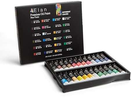 Elan Set Pintura Oleo Profesional, 24 Tubos de Pintura al Oleo 12ml,Set Pinturas Oleo para Lienzos, Kit Pintura Oleo Adultos, Set de Oleos para Pintar