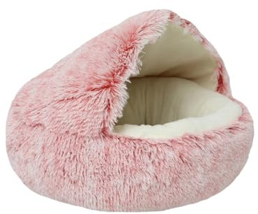 DOTBUY-SHOP Cama Gato Felpa Cama Perro Redonda, Cama para Perros y Gato Antiestres Cojín Cálido para Mascotas de Otoño Invierno para Pequeños Medianos Perros y Gatos (S-40cm,Rosa Corto)