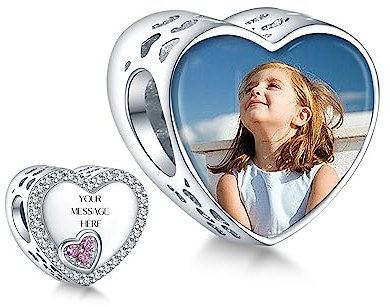 Annmors 925 Sterling Silber Charm Personalisierte Foto Anhänger fit Armband Halskette Maßgeschneiderte Herzform Rose Heart Bild Perle Frauen Mädchen Katzen Hunde Baby Familie