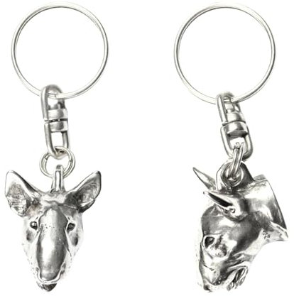 Art-Dog Niedlicher Hundeschlüsselanhänger - Exklusive Kollektion Bull Terrier - Bullterrier (Wiederholung) 3D Schlüsselanhänger Hund - Versilberte Keyring mit 2,5 Schloss - 2,7x2,5x9,3cm
