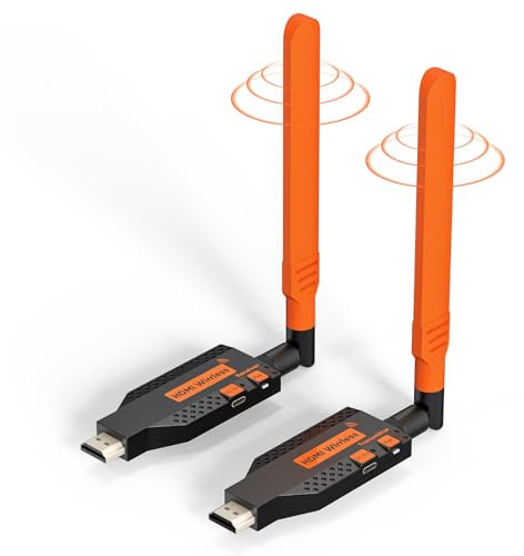 Coolpie Kabelloser HDMI-Sender und -Empfänger, 1080P kabelloses HDMI-Extender-Kit zum Streamen von Video und Audio auf Display/Projektor von Laptop/Kamera, 1080 m, mit Abnehmbarer Antenne, Plug and