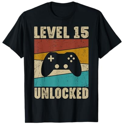 Level 15 Unlocked - Retro Vintage Funny 15th Birthday Gamer T-Shirt