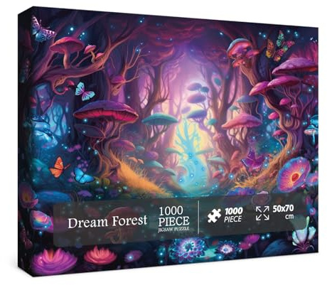 Magischer Wald Puzzles Pilz 1000 Teile für Erwachsene, Glow Art Jigsaw Puzzles Schmetterling, Glitzer Blume Jigsaw Puzzle Collage Puzzles als Familienspiel