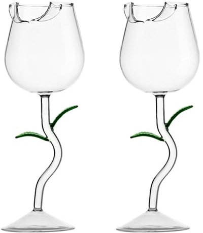 Bicchieri da Vino con Fiori di Rosa, Calice da Vino Rosso Creativo, Calice da Vino con Fiori di Rosa, Bicchiere di Succo di Cocktail di Vino per Cene di Festa Inaugurazione(2 pezzi/trasparente/230 ml)