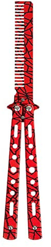 Butterfly Knife Comb,Stainless Steel Comb Trainer Unsharpened Slice Butterfly Training Comb for Beginner Red