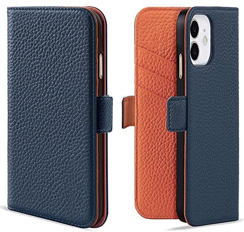Kahper Wallet Case for iPhone 11, Magnetic Premium PU Leather Stand Flip Folding Protective Cover with[Credit Card Slots][Shockproof TPU] Compatible with iPhone 11 6.1 Inch Blue&Orange