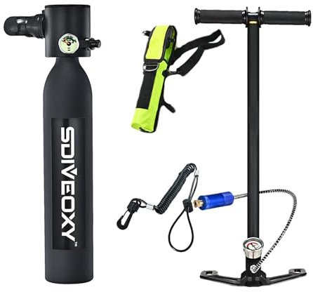Dmuzsoih 0.5L -ni Diving Cylinder - Scuba Diving Gear Tank, Scuba Cylinder Diving Tank Kit, Underwater Breath Tank, Scuba Diving Kit Cylinder, Handheld Diving Tank, 3000Psi Oxygen Bottle Hand Pump