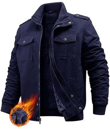 PASUDA Veste Homme Polaire Vestes Cargo Hiver Manteau Coton Chaud Épaisse avec Zippée Blouson Militaire Manteaux Thermique Coupe-Vent Casual Travail avec Poches (Marine, L)