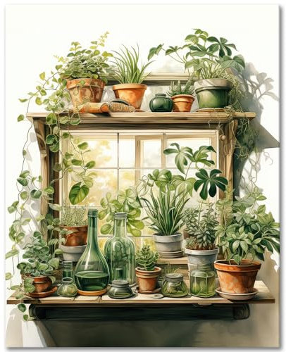 TISHIRON Pintura por números para adultos, planta verde, hojas para pintar por números, kit de construcción para adultos, kit de construcción de pintura acrílica en maceta, pintura al óleo 40 x 50 cm