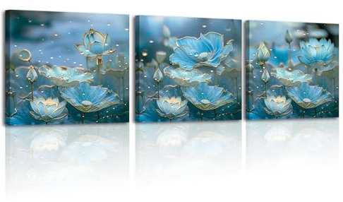 Piy Painting - Bilder einer blauen Seerose stehen für Reinheit, Leinwand Drucken, Wandbilder Foto Leinwand Malerei, Umrahmt Kunstdrucke für Wohnzimmer 3x 30x30cm