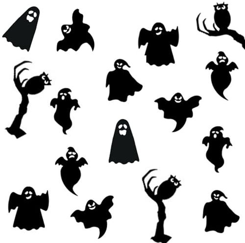 ALEGRE Geister Deko Halloween Party mit Klebepunkte, 24 Stk Gespenster Aufkleber Halloween Deko Gruselig, 3D Deko Gespenst Sticker Schwarz,7 Größen Geist Deko Fenster,Gespensterparty Gothic Dekoration