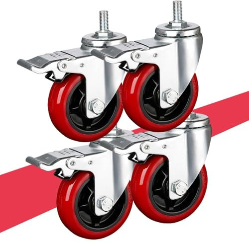 IMUNKT M16 Gewinde Industrielle Rollen, 75/100/125mm Möbelrollen Ersatz Lenkrollen Für Wagen, Schwerlastrollen Mit Bremse, Leise Transportrollen, 4 Stück(5in/125mm)