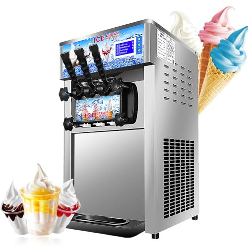 Commercial Ice Cream Maker 3 Flavors Soft Serve Ice Cream Machine 18L/H 1200W Icecream Makers Countertop Auto Clean Hardness Adjustable, Gelato Maker for Coffee Shop, Restaurant (Stainless steel, 10L)