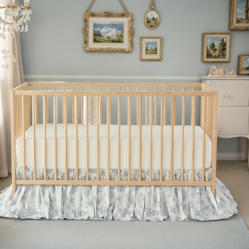 Brandream French Country Toile Floral Print Baumwolle Krippe Rock Kleinkind Bettvolant Baby Kinderzimmer Krippe Bett Rock Boho Bohemian Neutral Blau Bauernhaus Chic Rüschen Rock
