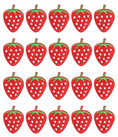 KGDUYC 20 Stück Erdbeere Applikationen Patch- Erdbeer Bügelbild, Patch zum Aufbügeln, Bestickte Aufnäher,Für Kinder Kleidung, Jacken, Rucksäcke, Mützen
