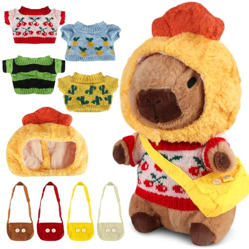 Mineup Capybara Plüschtier, 23cm Niedliche Capybara Kuscheltier, Capybara Plushie Puppen Mit Kleidung Tasche Hut, Niedlichen Capybara Plushie, Simulation Tier Capybara Puppen für Geburtstagsgeschenk