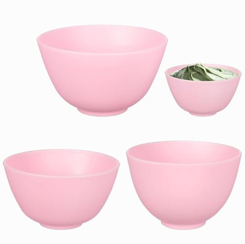 OldPAPA 3pcs Pink Spa Bowls for Care Facial Cream, Flexible Rubber Mixing Bowl, Spa Bowls Dip Cups, Silicone Bowl, Small Mixing Bowl, Dishwasher Safe, Pink
